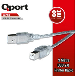 QPORT USB2.0 3M YAZICI KABLOSU (Q-PR3) [Adet]